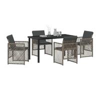 Ensemble Salle À Manger Jardin 5 Pièces Avec Coussins Gris En Poly Rotin, Table Jardin Vidaxl Noire 140x80x73 Cm En Verre Trempé