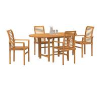 vidaXL Ensemble de Salle à Manger pour Jardin 5 pcs Marron Teck Massif, Ensemble de Table à Manger réglable, mobilier de Jardin rectangulaire, Durable, idéal pour l'été en extérieur