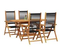 Ensemble De Jardin 5 Pièces Vidaxl En Bois D'acacia Massif Et En Rotin Synthétique, Noir