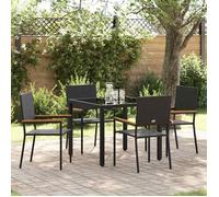Ensemble De Salle À Manger De Jardin Vidaxl En 5 Pièces En Poly Rattan Noir, Chaises De Jardin Empilables Vidaxl Avec Coussins - Ensemble De 2 Pièces En Poly Rattan Noir