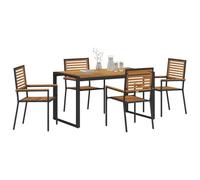 Ensemble De Salle À Manger De Jardin 5 Pièces Vidaxl En Poly Rotin Noir Et Acacia, Chaises De Jardin Empilables Vidaxl Avec Coussins 2 Pcs En Poly Rotin Noir