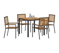Ensemble De Salle À Manger De Jardin 5 Pièces Vidaxl En Poly Rotin Noir Acacia, Chaises De Jardin Empilables Vidaxl Avec Coussins 2 Pcs En Poly Rotin Noir