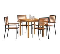 Ensemble De Salle À Manger De Jardin 5 Pièces Vidaxl Noir Poly Rattan Acacia, Chaises De Jardin Empilables Vidaxl Avec Coussins 2 Pcs Noir Poly Rattan