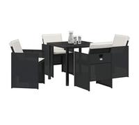 Ensemble De Salle À Manger De Jardin De 5 Pièces Avec Coussins En Rotin Noir, Table De Jardin Vidaxl Noire 80x80x73 Cm En Verre Trempé