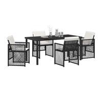 Ensemble De Salle À Manger De Jardin 5 Pièces Avec Coussins Noir Poly Rattan, Table De Jardin Vidaxl Noire 160x80x73 Cm Verre Trempé