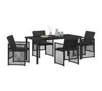 Ensemble De Salle À Manger De Jardin 5 Pièces Avec Coussins Rappel Noir Poly Rattan, Table De Jardin Vidaxl Noire 160x80x73 Cm Verre Trempé