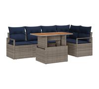 vidaXL Ensemble de Salle à Manger pour Jardin 6 pcs Gris et Marine, Canapé de Jardin modulable, mobilier résistant aux UV, Assise en rotin léger pour Votre terrasse