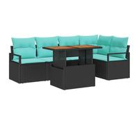 vidaXL Ensemble de Salle à Manger pour Jardin 6 pcs Noir et Sarcelle, Canapé de Jardin modulable, mobilier résistant aux UV, Assise en rotin léger pour Votre terrasse