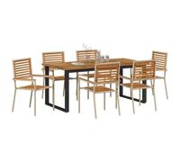 vidaXL Ensemble de Salle à Manger pour Jardin 7 pcs Beige, Jardin et terrasse, Set Moderne en Acacia pour Repas en Plein air, Collection étanche, idéal pour recevoir