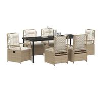 vidaXL Ensemble de Salle à Manger pour Jardin 7 pcs Beige polyrotin, Ensemble de Jardin et terrasse, mobilier Moderne, Repas en Plein air, sièges Confortables, été, Ambiance Alfresco
