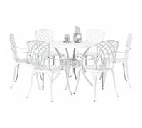 vidaXL Ensemble de Salle à Manger pour Jardin 7 pcs Blanc Aluminium, Ensemble de Jardin en Aluminium, Table Traditionnelle, Meubles résistant aux intempéries pour Vos Repas d'été