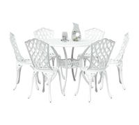 vidaXL Ensemble de Salle à Manger pour Jardin 7 pcs Blanc Aluminium, Ensemble de Jardin en Aluminium, Table Traditionnelle, Meubles résistant aux intempéries pour Vos Repas d'été