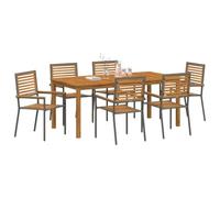 vidaXL Ensemble de Salle à Manger pour Jardin 7 pcs Gris, Ensemble de Jardin, mobilier extérieur Moderne, Table en Bois avec chaises empilables, déco élégante pour recevoir