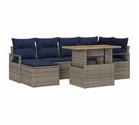 vidaXL Ensemble de Salle à Manger pour Jardin 7 pcs Gris et Marine, Collection de canapés d'extérieur, Moderne, Ensemble de Salon léger et résistant aux UV, Parfait pour Le Jardin