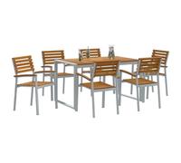 vidaXL Ensemble de Salle à Manger pour Jardin 7 pcs Gris et Marron, Mobilier de Jardin et terrasse, Ensemble de Repas Moderne en Acacia, Parfait pour Vos soirées en Plein air!