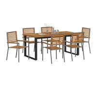 vidaXL Ensemble de Salle à Manger pour Jardin 7 pcs Gris, Jardin et terrasse, Set Moderne en Acacia pour Repas en Plein air, Collection étanche, idéal pour recevoir
