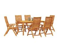 vidaXL Ensemble de Salle à Manger pour Jardin 7 pcs Marron, Ensemble de Jardin en Acacia, mobilier extérieur Rustique, résistant aux intempéries, assises Beige Marron