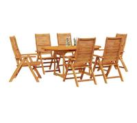 vidaXL Ensemble de Salle à Manger pour Jardin 7 pcs Marron, Ensemble Repas en Acacia pour Jardin et terrasse, Meubles d'extérieur rustiques, Table Pliante, sièges Beiges