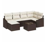 vidaXL Ensemble de Salle à Manger pour Jardin 7 pcs Marron et Crème, Canapé de Jardin stylé, canapé Moderne, mobilier résistant, sectionnel rectangulaire, rangements, Confortable