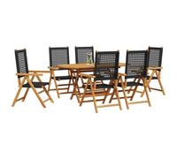 vidaXL Ensemble de Salle à Manger pour Jardin 7 pcs Noir, Ensemble de Jardin en Bois d'acacia, mobilier extérieur Moderne, Assise Rustique pour terrasse
