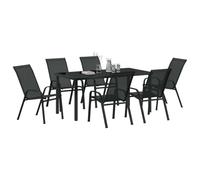 vidaXL Ensemble de Salle à Manger pour Jardin 7 pcs Noir, Ensemble Repas Jardin et terrasse, résistant aux UV, mobilier Contemporain, Super Durable!