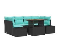 vidaXL Ensemble de Salle à Manger pour Jardin 7 pcs Noir et Sarcelle, Ensemble de Meubles en Acacia, extérieur et modulaire, résistant aux UV, léger, Parfait pour Jardin ou terrasse