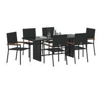Ensemble De Salle À Manger De Jardin Vidaxl 7 Pièces Noir Poly Rattan, Chaises De Jardin Empilables Vidaxl Avec Coussins - Ensemble De 2 Pièces En Poly Rattan Noir