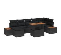 Ensemble de salle à manger de jardin 8 pièces avec coussins Noir Rotin Poly Acacia 3350090