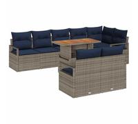 vidaXL Ensemble de Salle à Manger pour Jardin 9 pcs Gris et Marine, Sofa modulable en rotin, mobilier de Jardin et terrasse, léger, résistant aux UV, Salon Durable, détente en extérieur