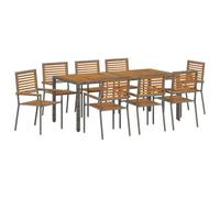 vidaXL Ensemble de Salle à Manger pour Jardin 9 pcs Gris et Marron, Ensemble de Repas Jardin Moderne, Meubles extérieurs, Table rectangulaire, chaises en Poly rotin ergonomiques
