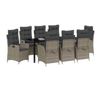 vidaXL Ensemble de Salle à Manger pour Jardin 9 pcs Gris polyrotin, Ensemble de Jardin Chic, Meubles en Poly rotin, Table en Verre, chaises en Acier, Dossier réglable