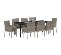 vidaXL Ensemble de Salle à Manger pour Jardin 9 pcs Gris polyrotin, Ensemble de Salle à Manger Moderne pour Jardin et terrasse, Meuble en rotin léger, Table en Verre, Design stylé
