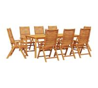 vidaXL Ensemble de Salle à Manger pour Jardin 9 pcs Marron, Ensemble de Jardin en Acacia, mobilier extérieur Rustique, résistant aux intempéries, assises Beige Marron