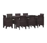 vidaXL Ensemble de Salle à Manger Jardin 9 pièces avec Coussins Marron Poly rotin