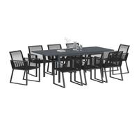 Ensemble De Salle À Manger De Jardin 9 Pièces Noir Poly Rattan Vidaxl, Table De Jardin Extensible Anthracite (140-210)X90x73 Cm Acier