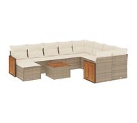 vidaXL Ensemble de salon de jardin 11 pièces avec coussins Beige Poly Rattan