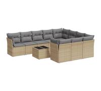 vidaXL Ensemble de salon de jardin 11 pièces avec coussins Beige Poly Rattan
