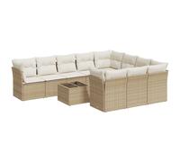 vidaXL Ensemble de salon de jardin 11 pièces avec coussins Beige Poly Rattan