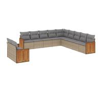 vidaXL Ensemble de salon de jardin 11 pièces avec coussins Beige Poly Rattan