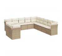 vidaXL Ensemble de salon de jardin 11 pièces avec coussins Beige Poly Rattan