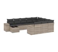 vidaXL Ensemble de salon de jardin 11 pièces avec coussins gris clair Poly rotin