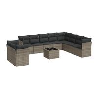 vidaXL Ensemble de salon de jardin 11 pièces avec coussins Gris Poly rotin