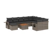 vidaXL Ensemble de salon de jardin 11 pièces avec coussins Gris Poly rotin