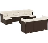 vidaXL Ensemble de salon de jardin 11 pièces avec coussins Marron Poly rotin