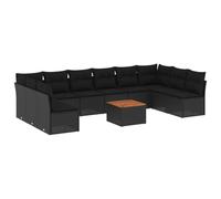 vidaXL Ensemble de salon de jardin 11 pièces avec coussins noir poly rotin