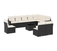 vidaXL Ensemble de salon de jardin 11 pièces avec coussins noir poly rotin