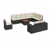 vidaXL Ensemble de salon de jardin 11 pièces avec coussins noir poly rotin