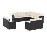 vidaXL Ensemble de salon de jardin 11 pièces avec coussins noir poly rotin