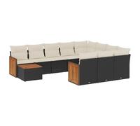 vidaXL Ensemble de salon de jardin 11 pièces avec coussins noir poly rotin