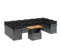 vidaXL Ensemble de salon de jardin 11 pièces avec coussins noir poly rotin